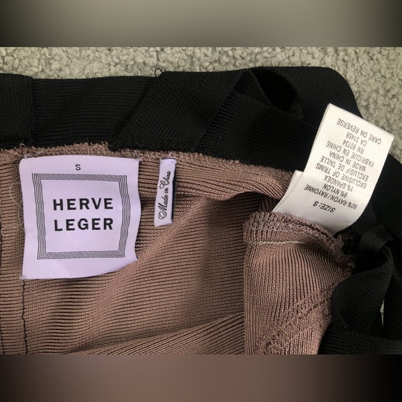 Herve Leger bodycon bandage taupe tan black coral midi straps dress S XS XXS - Picture 6 of 8